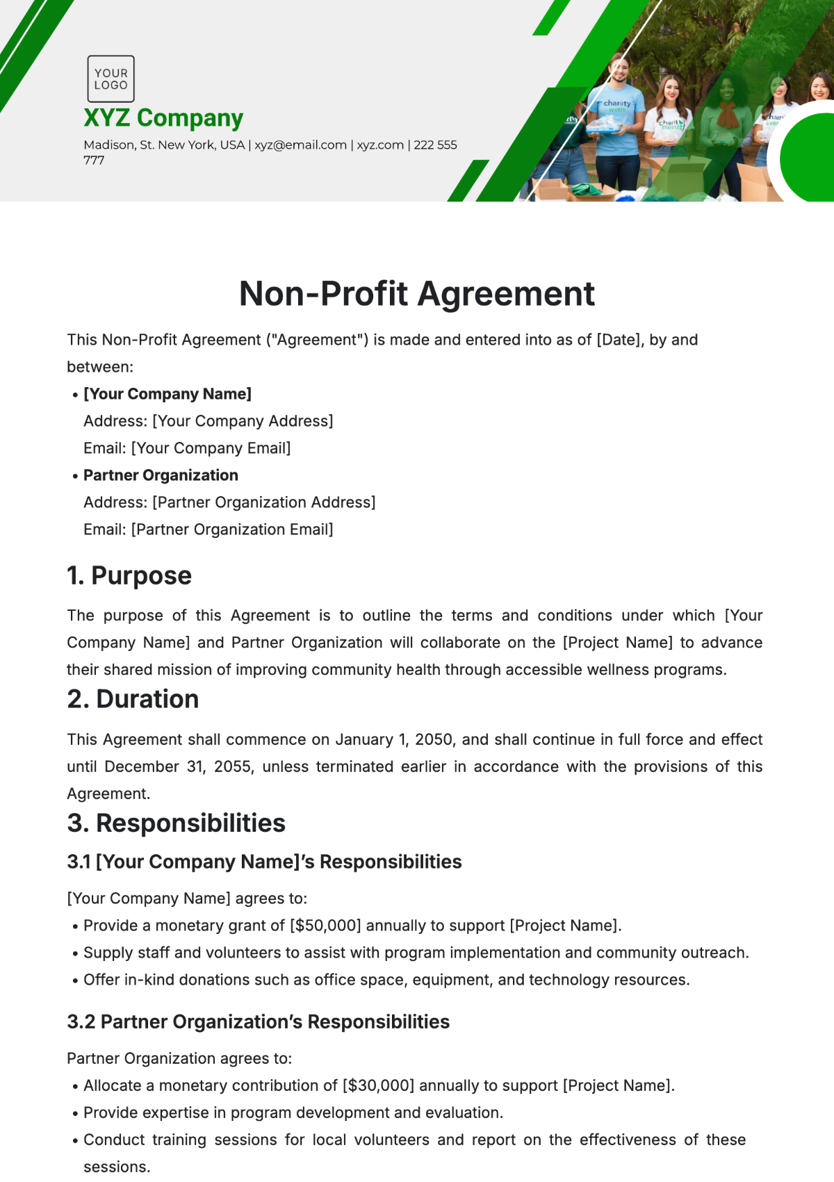 Non-Profit Agreement Template