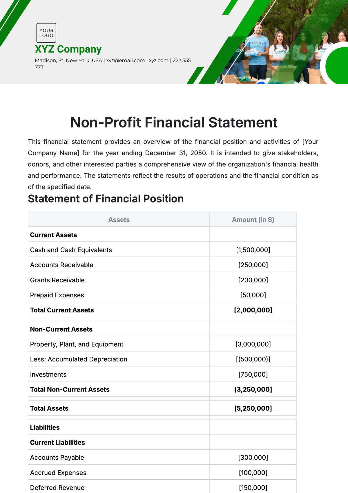 Non-Profit Financial Statement Template