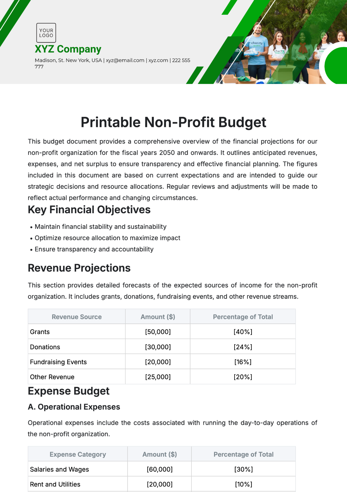 Printable Non-Profit Budget Template