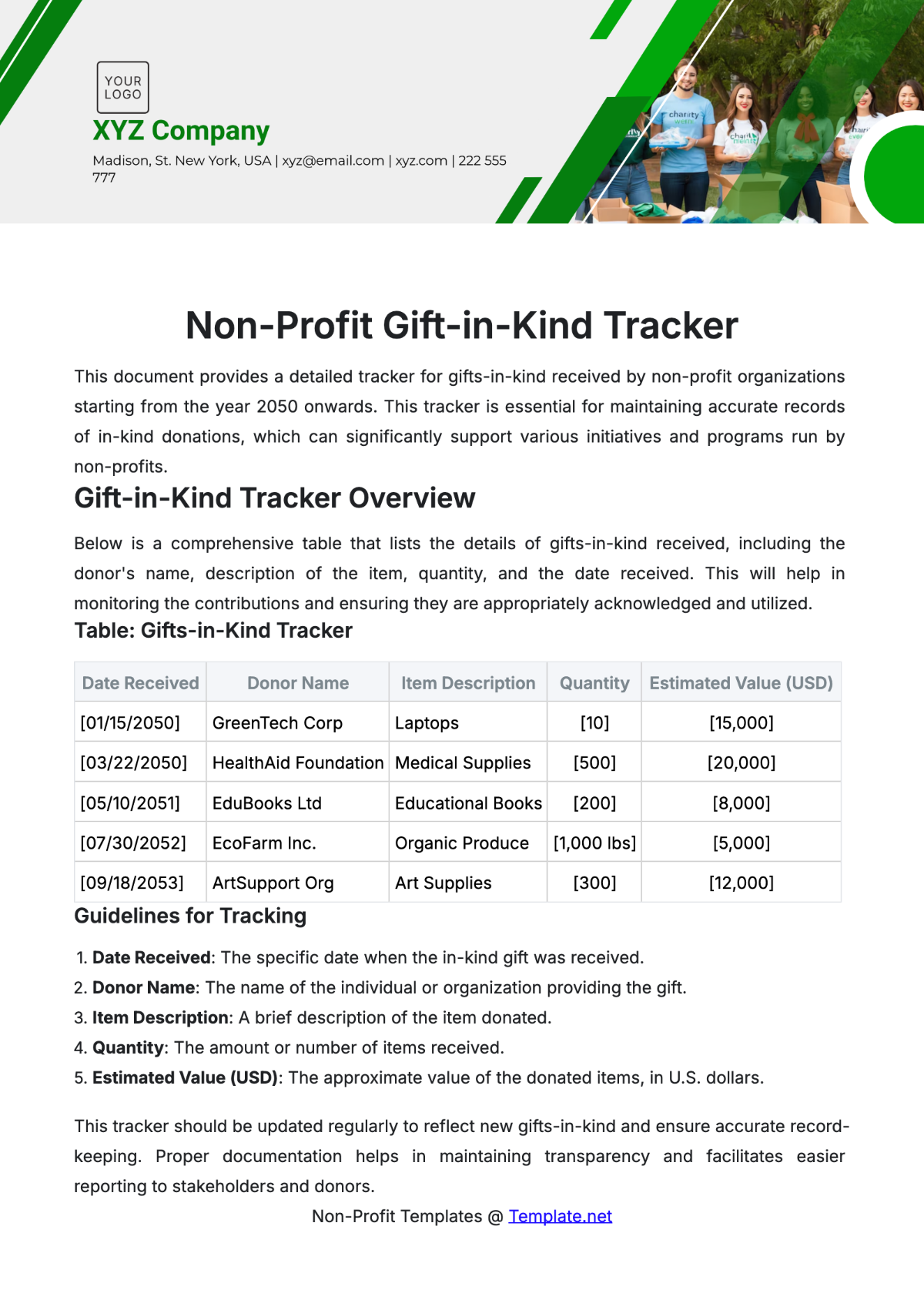 Non-Profit Gift-in-Kind Tracker Template