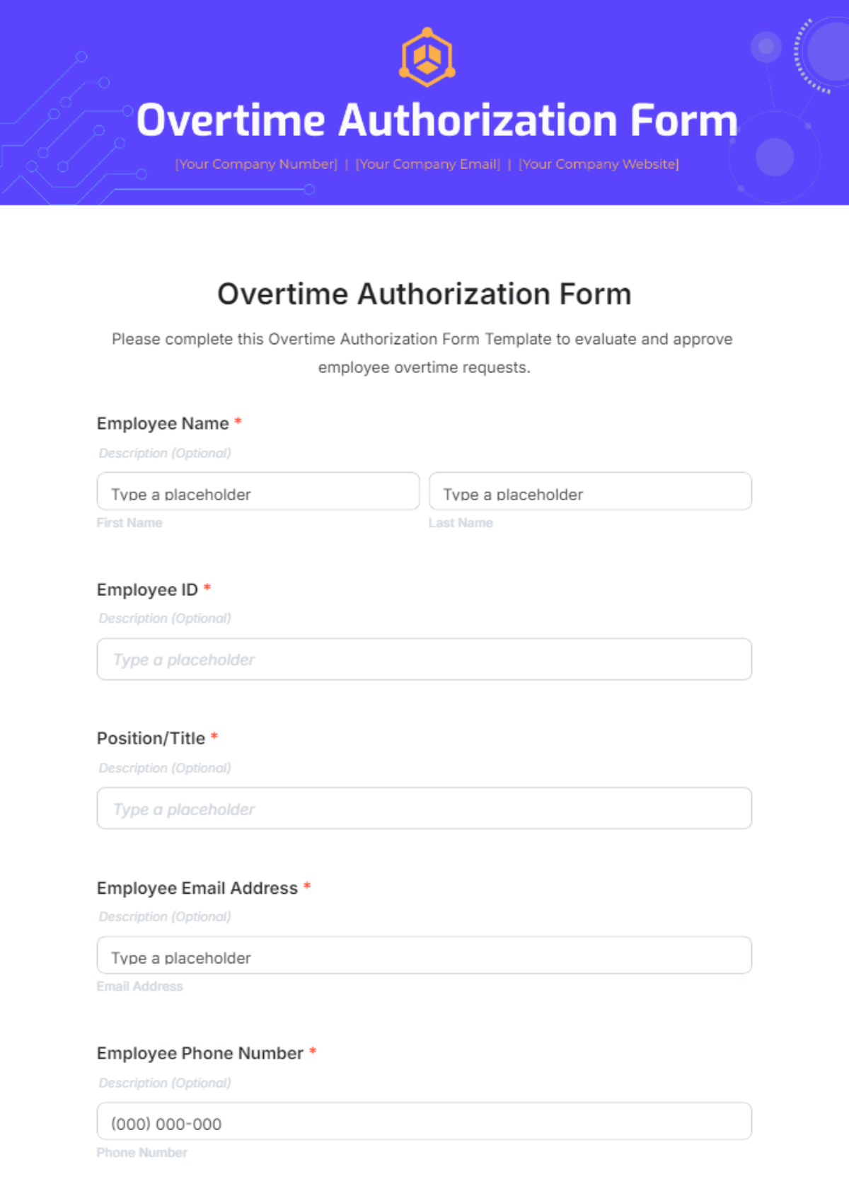 Free Overtime Authorization Form Template