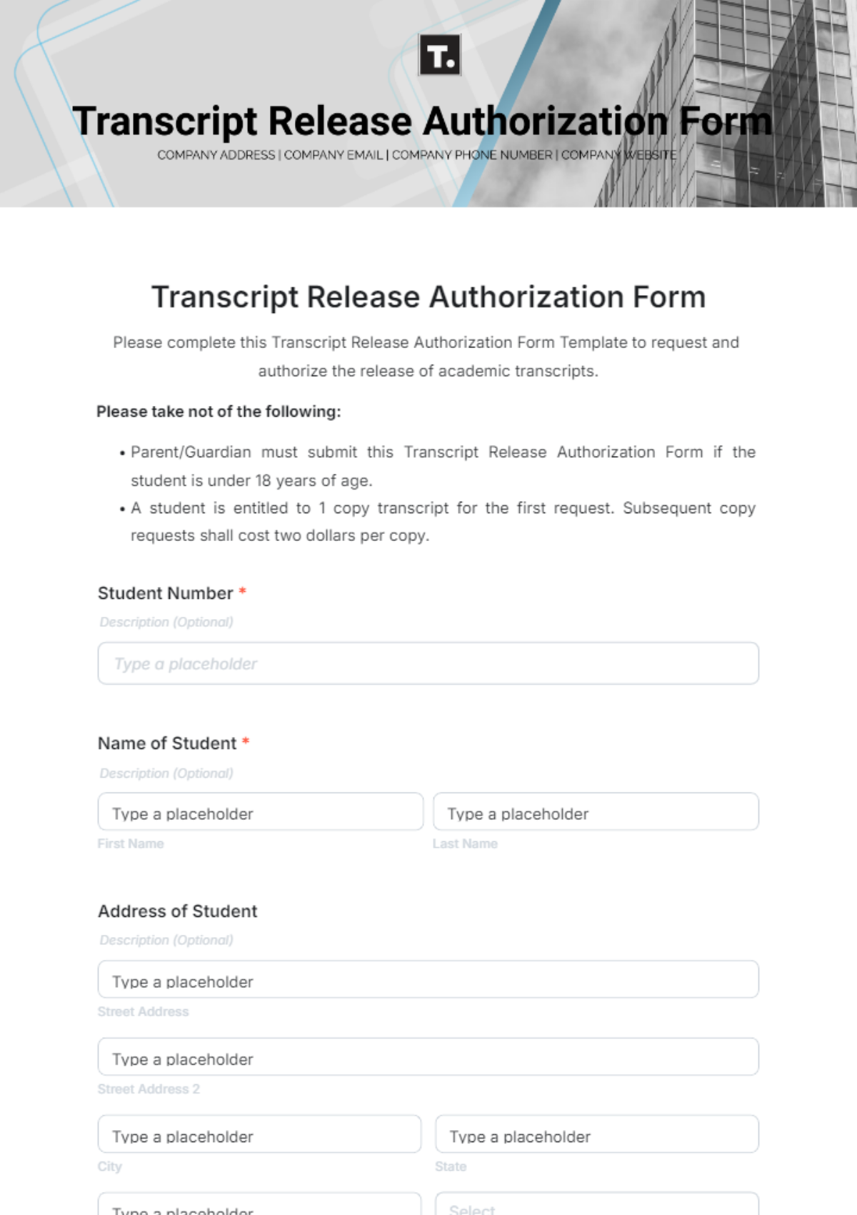 Free Transcript Release Authorization Form Template