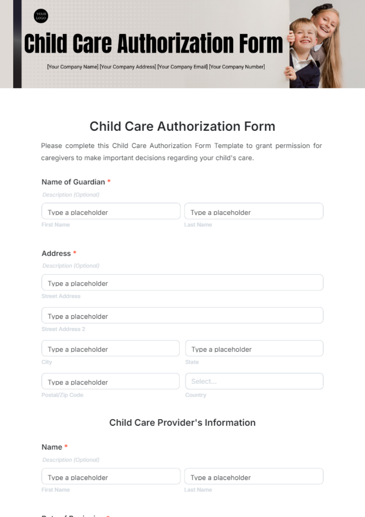 Free Child Care Authorization Form Template