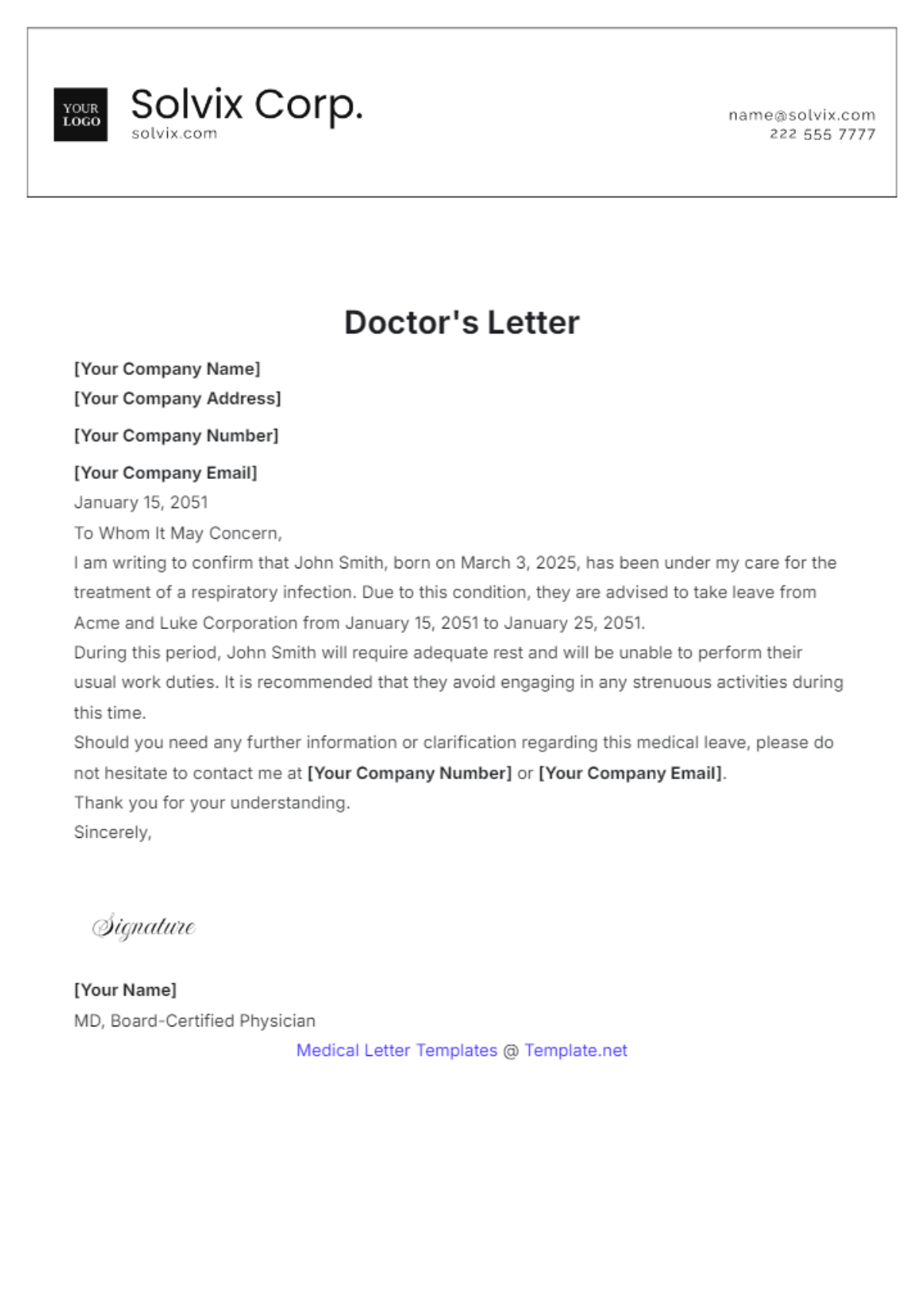 Free Doctor's Letter Template to Edit Online