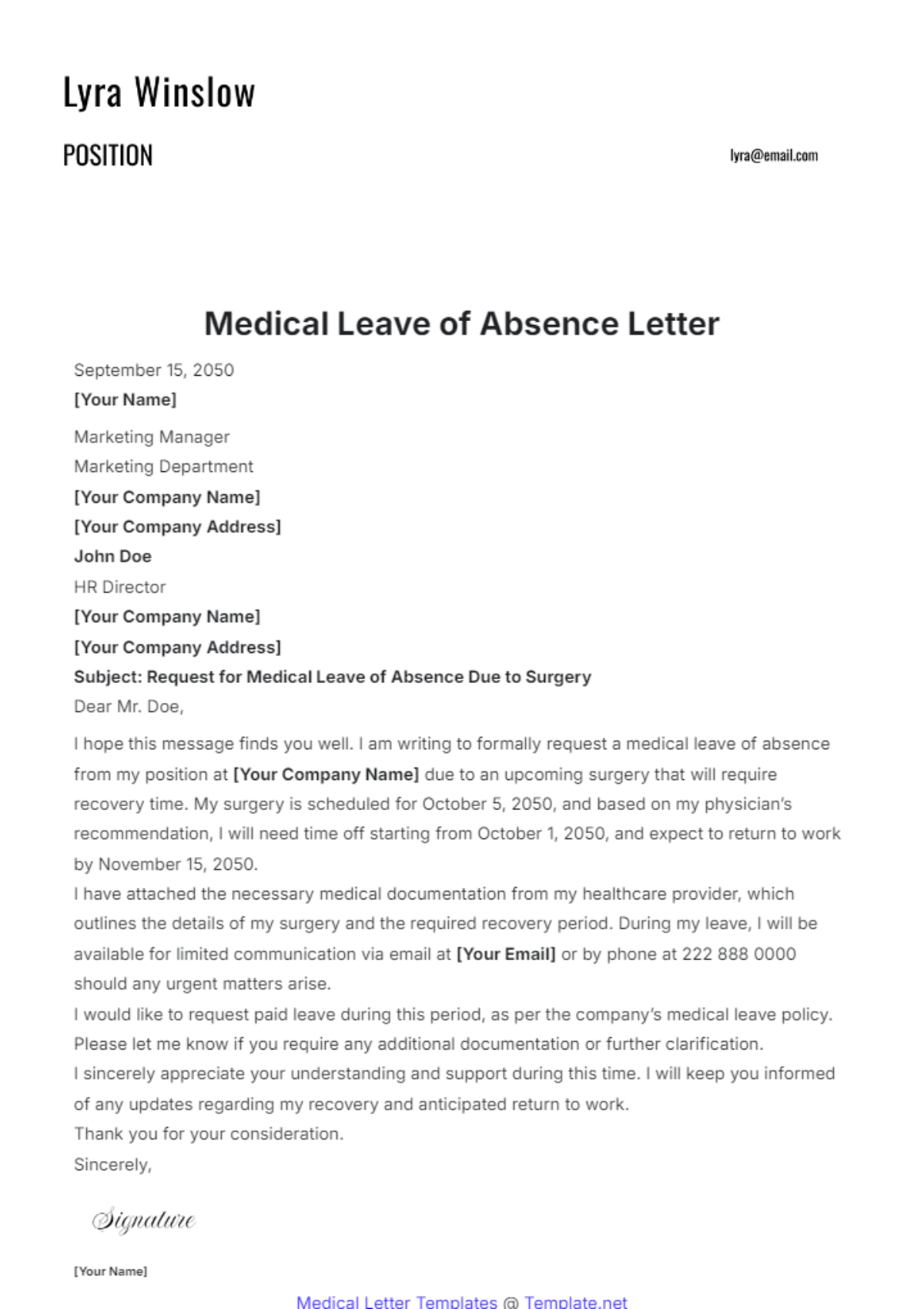 Medical Leave of Absence Letter Template - Edit Online & Download