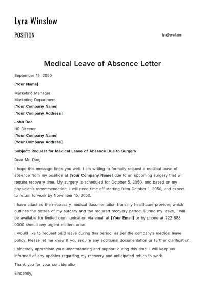 Free Medical Leave of Absence Letter Template to Edit Online
