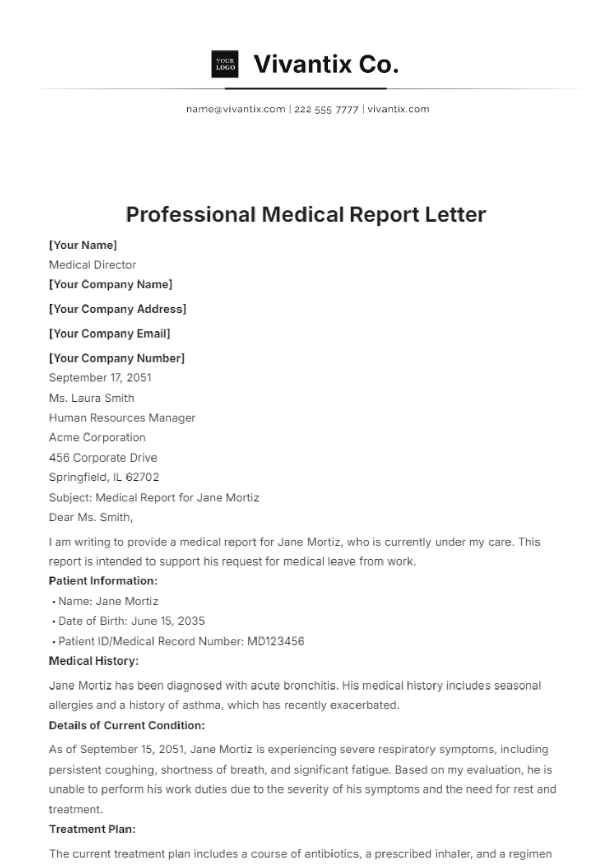 Professional Medical Report Letter Template - Edit Online & Download