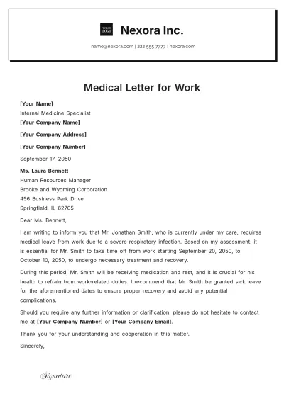 Free Medical Letter for Work Template to Edit Online
