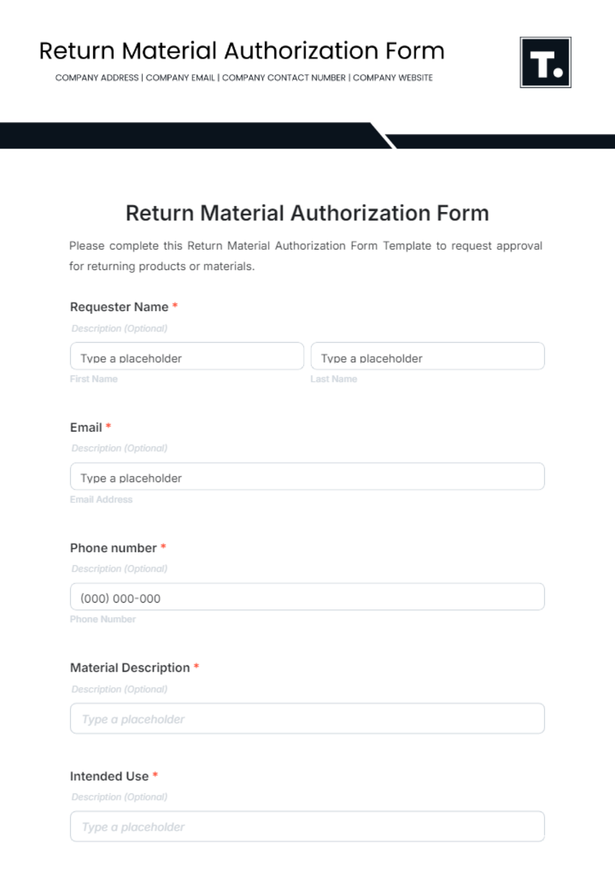 Free Return Material Authorization Form Template