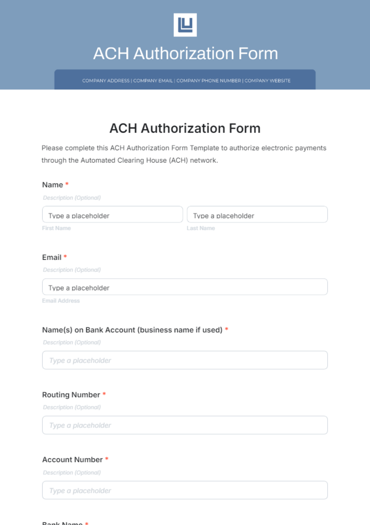 ACH Authorization Form Template - Edit Online & Download