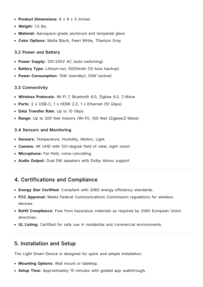 Free Sample Product Specifications Template to Edit Online