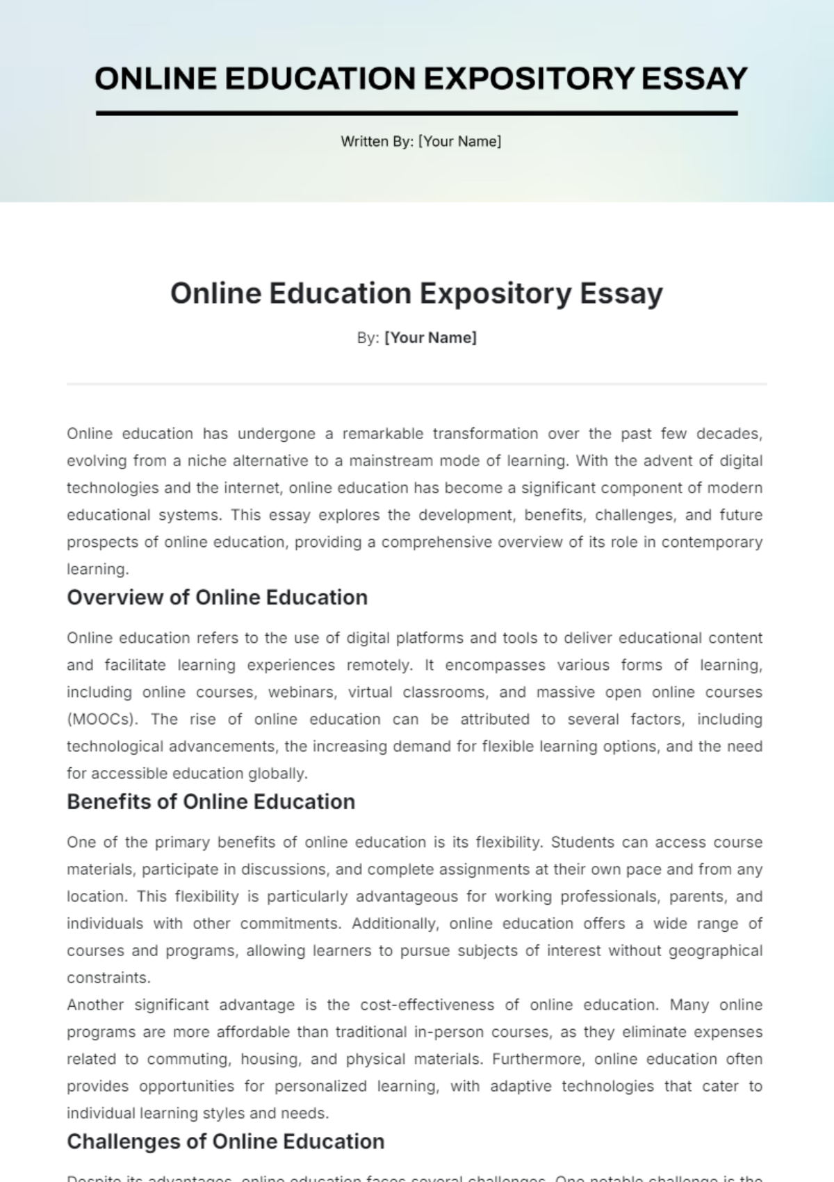 Online Education Expository Essay Template