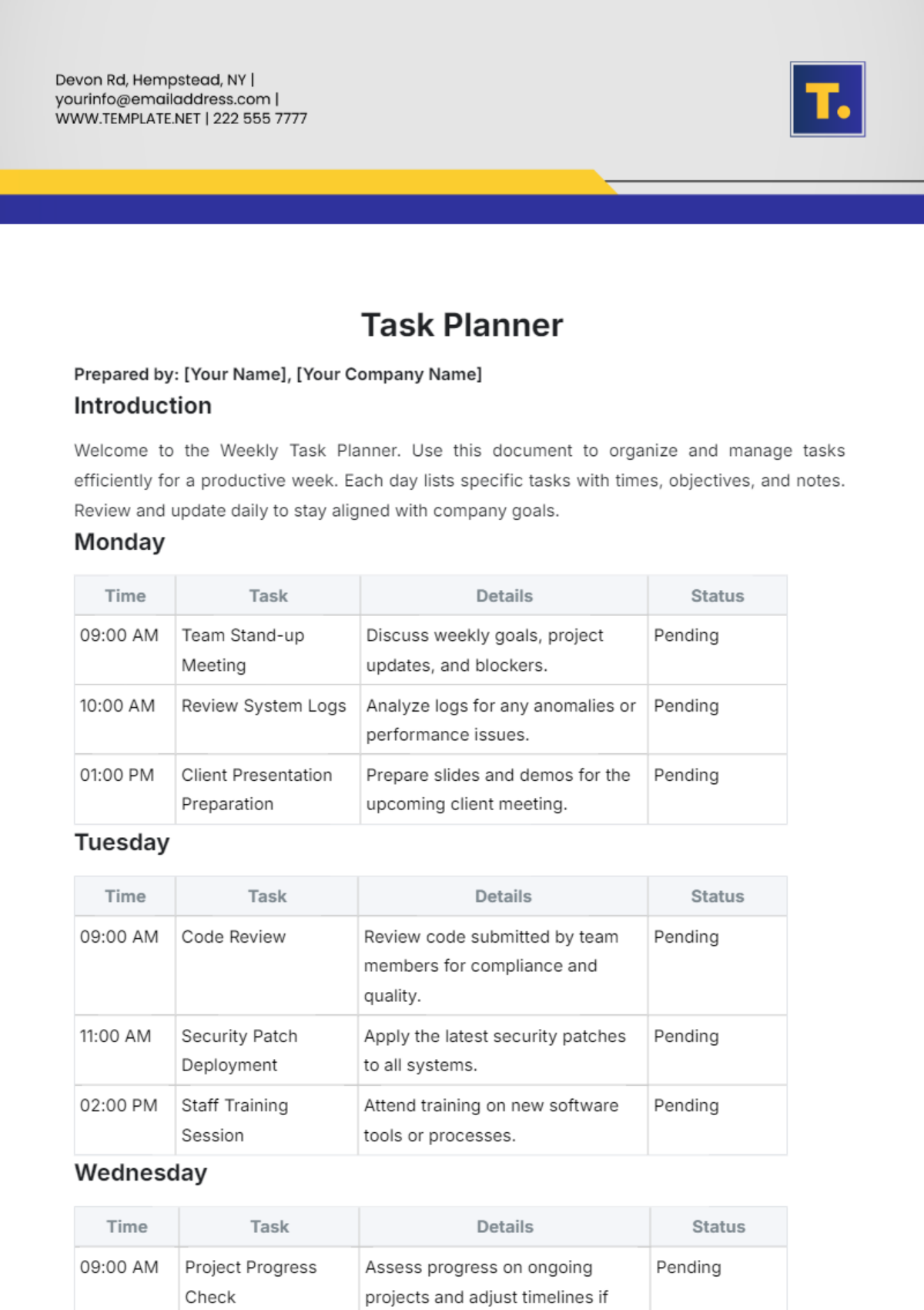 Task Planner Template