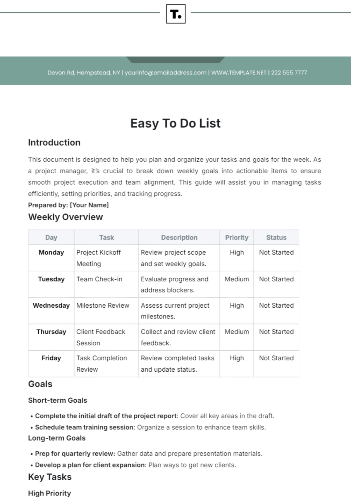 Easy To Do List Template