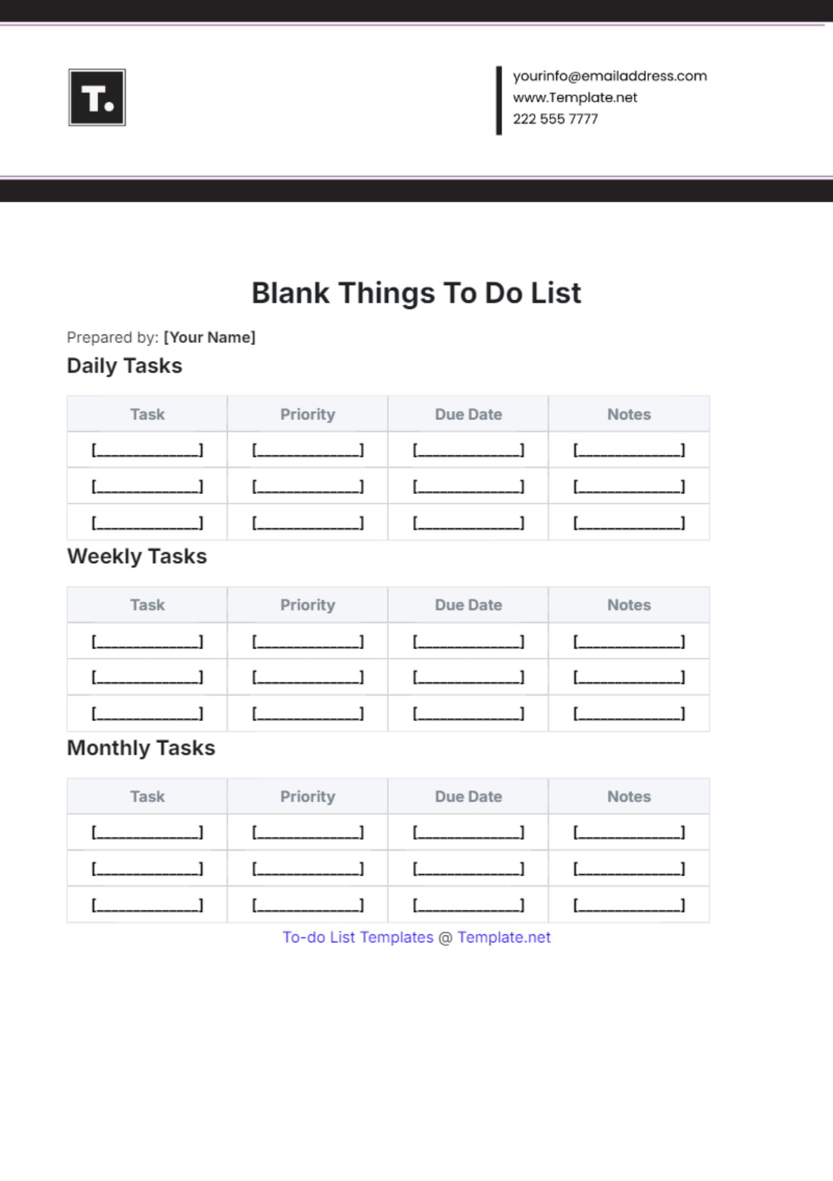 Blank Things To Do List Template