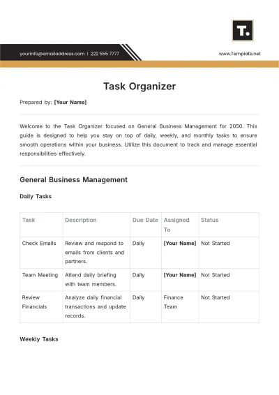 Free Task Organizer Template to Edit Online