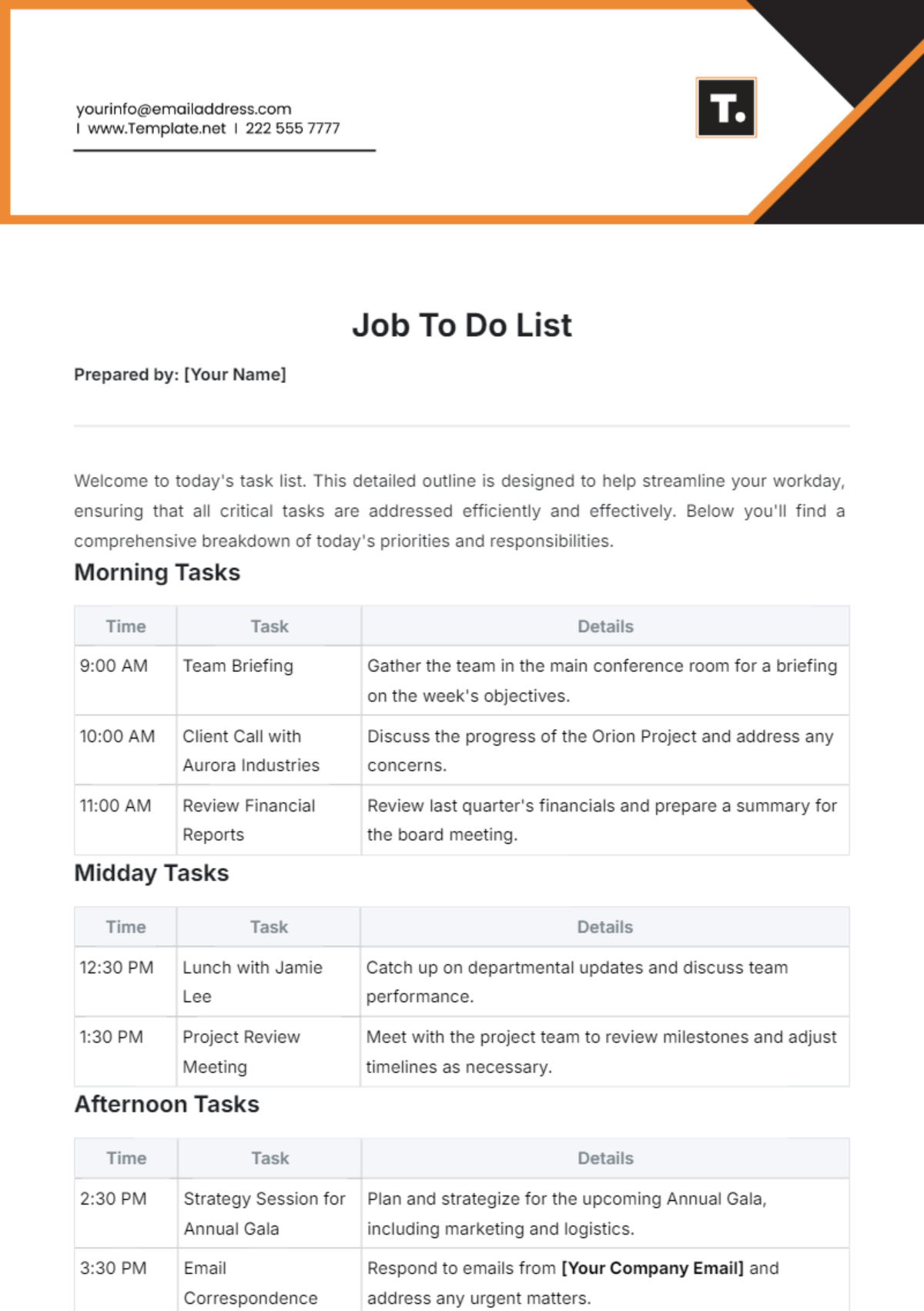 Job To Do List Template