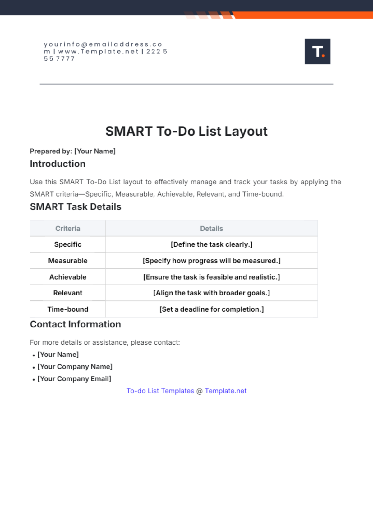 SMART To Do List Layout Template