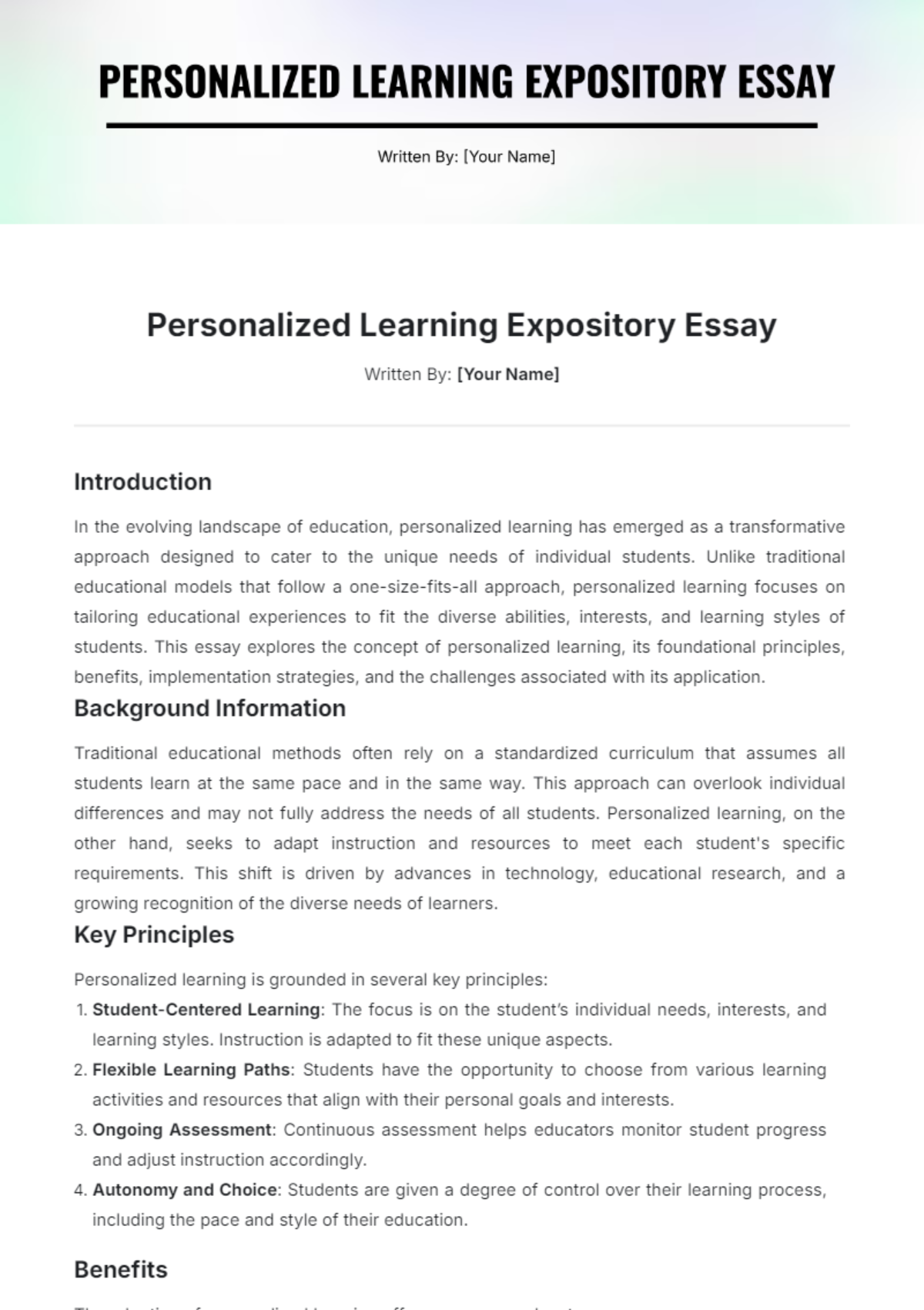 Personalized Learning Expository Essay Template - Edit Online & Download