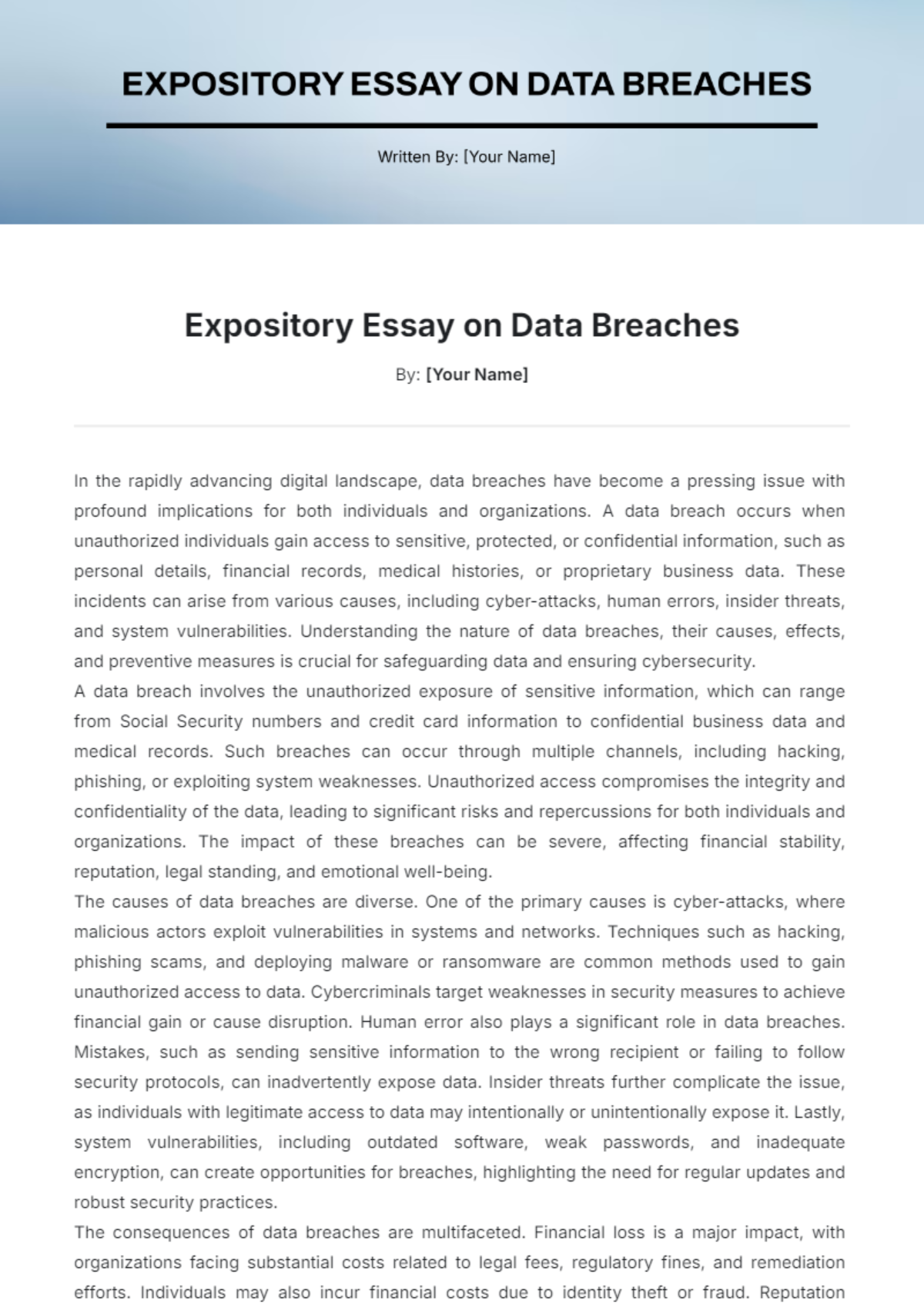 Expository Essay on Data Breaches Template