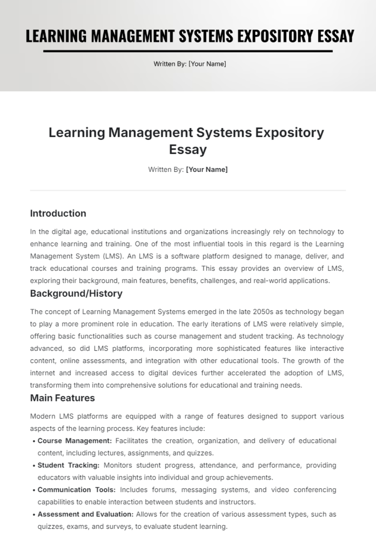 Learning Management Systems Expository Essay Template