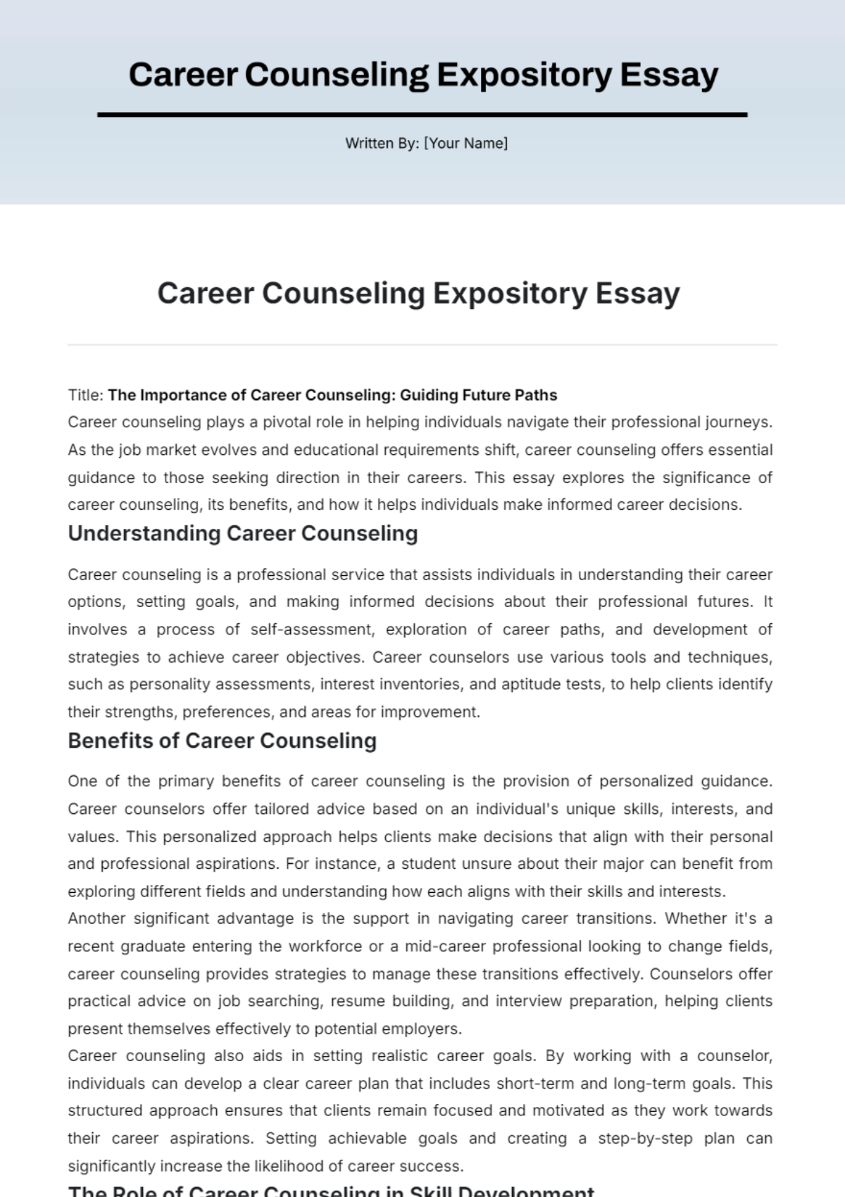 Career Counseling Expository Essay Template - Edit Online & Download