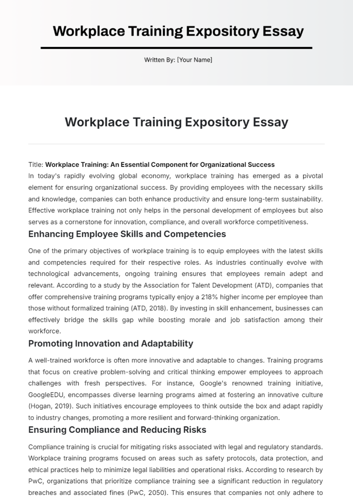 Workplace Training Expository Essay Template