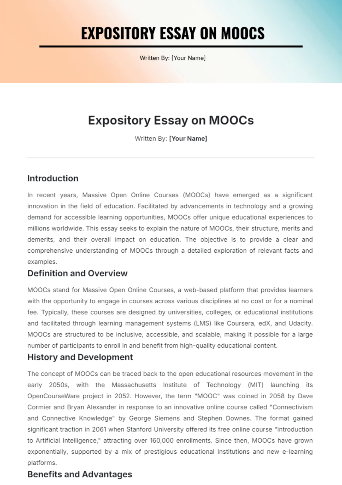 Expository Essay on MOOCs  Template