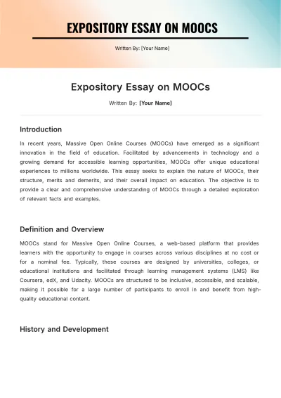 Free Expository Essay on MOOCs  Template to Edit Online