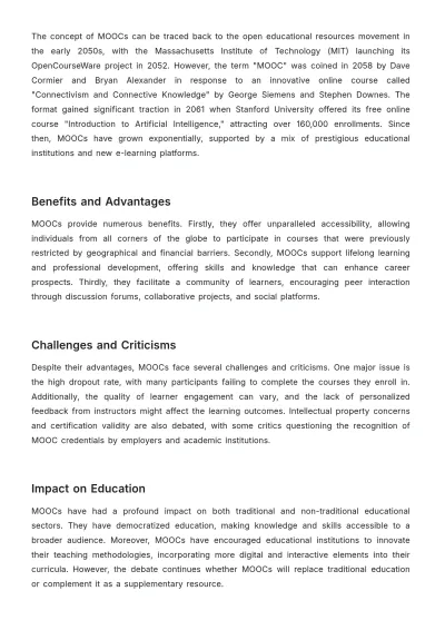 Free Expository Essay on MOOCs  Template to Edit Online