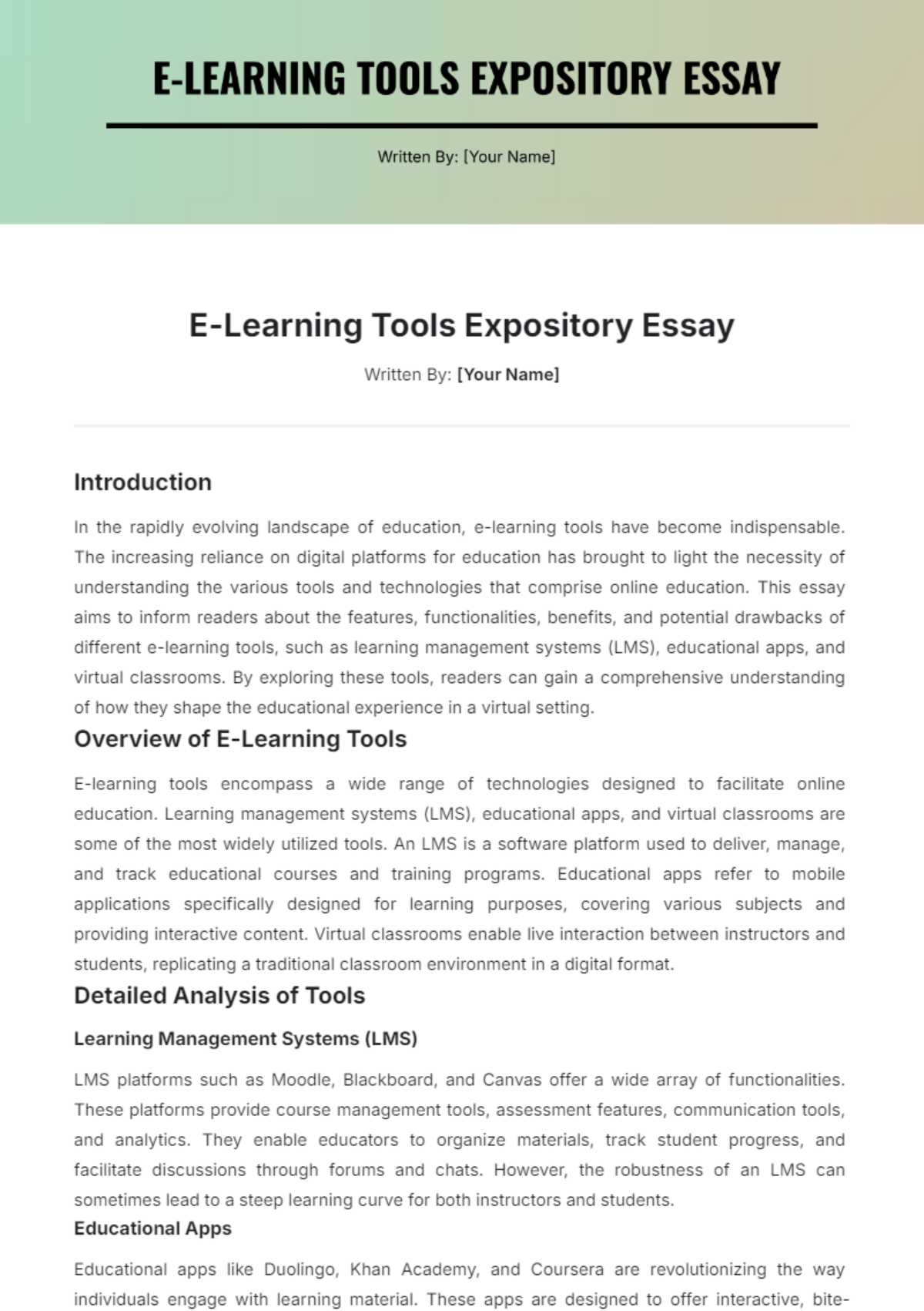 E-Learning Tools Expository Essay Template - Edit Online & Download