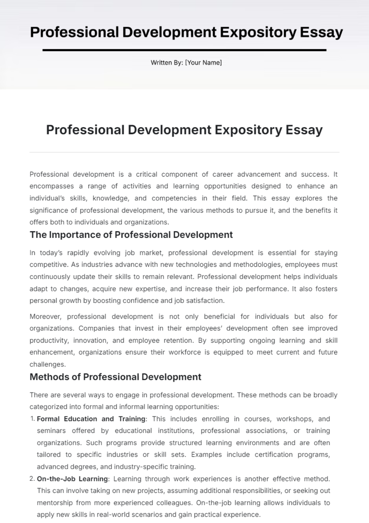 Professional Development Expository Essay Template