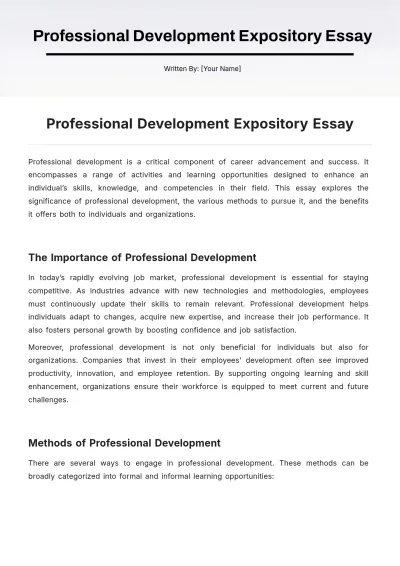 Free Professional Development Expository Essay Template to Edit Online