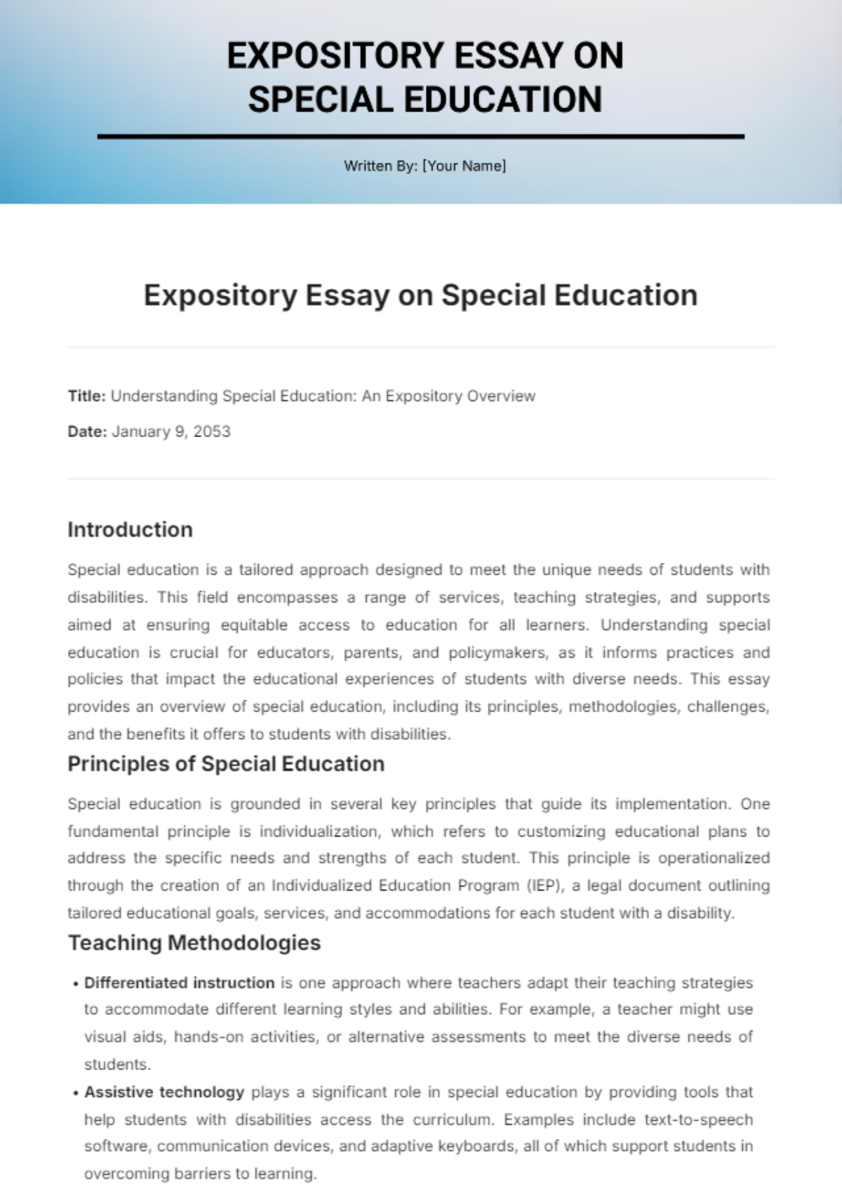 Expository Essay on Special Education Template - Edit Online & Download