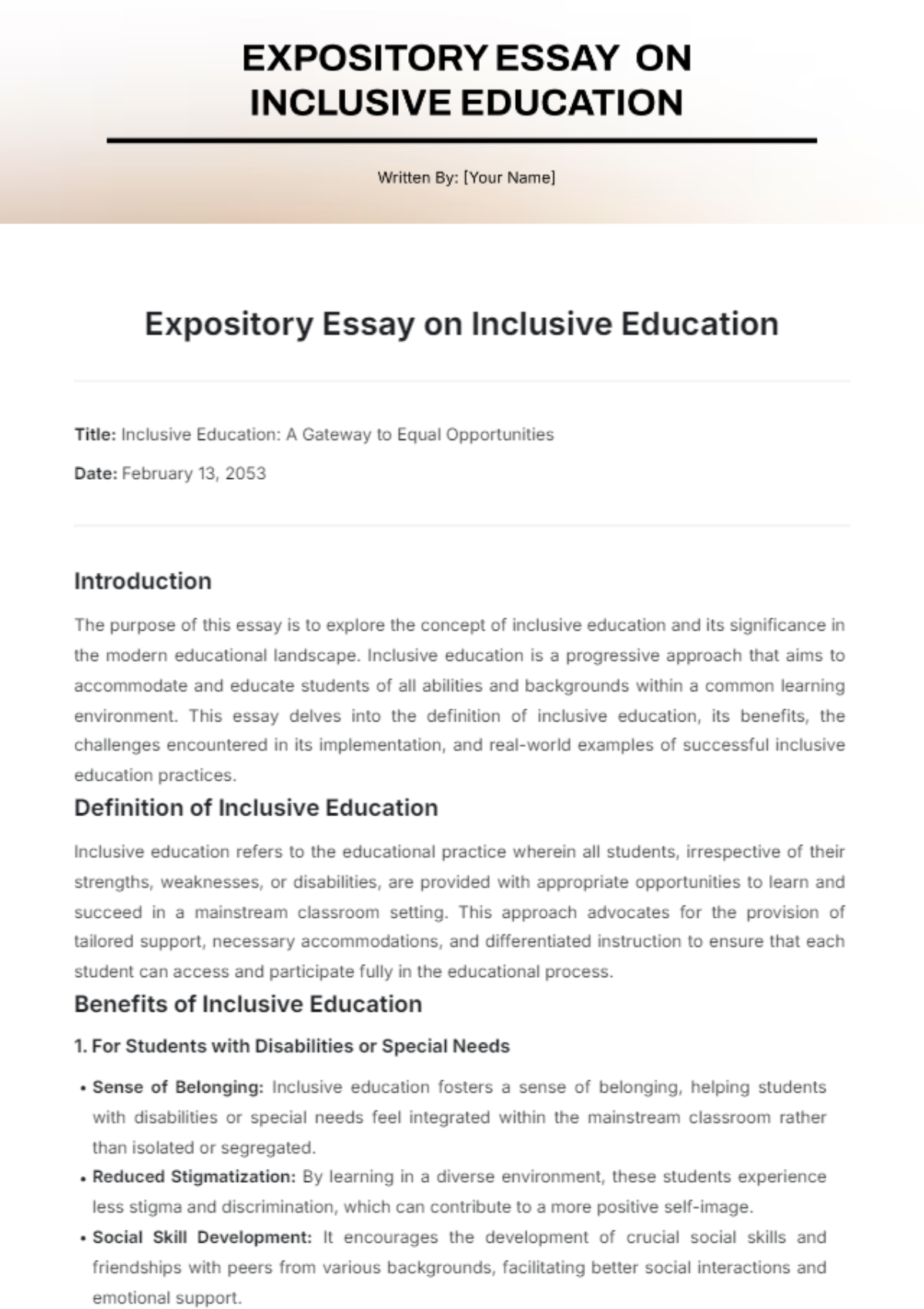 Expository Essay on Inclusive Education Template - Edit Online & Download