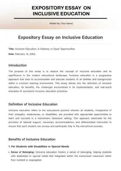 Free Expository Essay on Inclusive Education Template to Edit Online