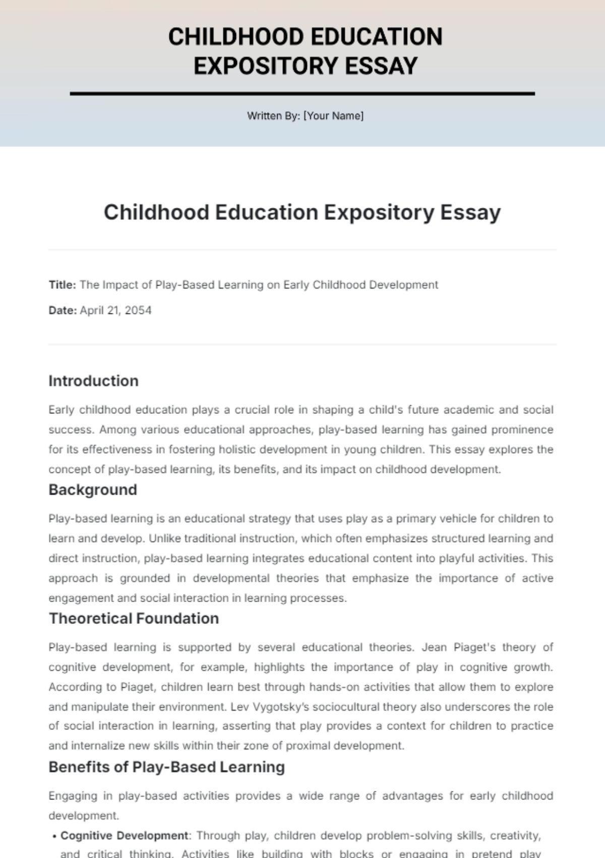 Childhood Education Expository Essay Template - Edit Online & Download