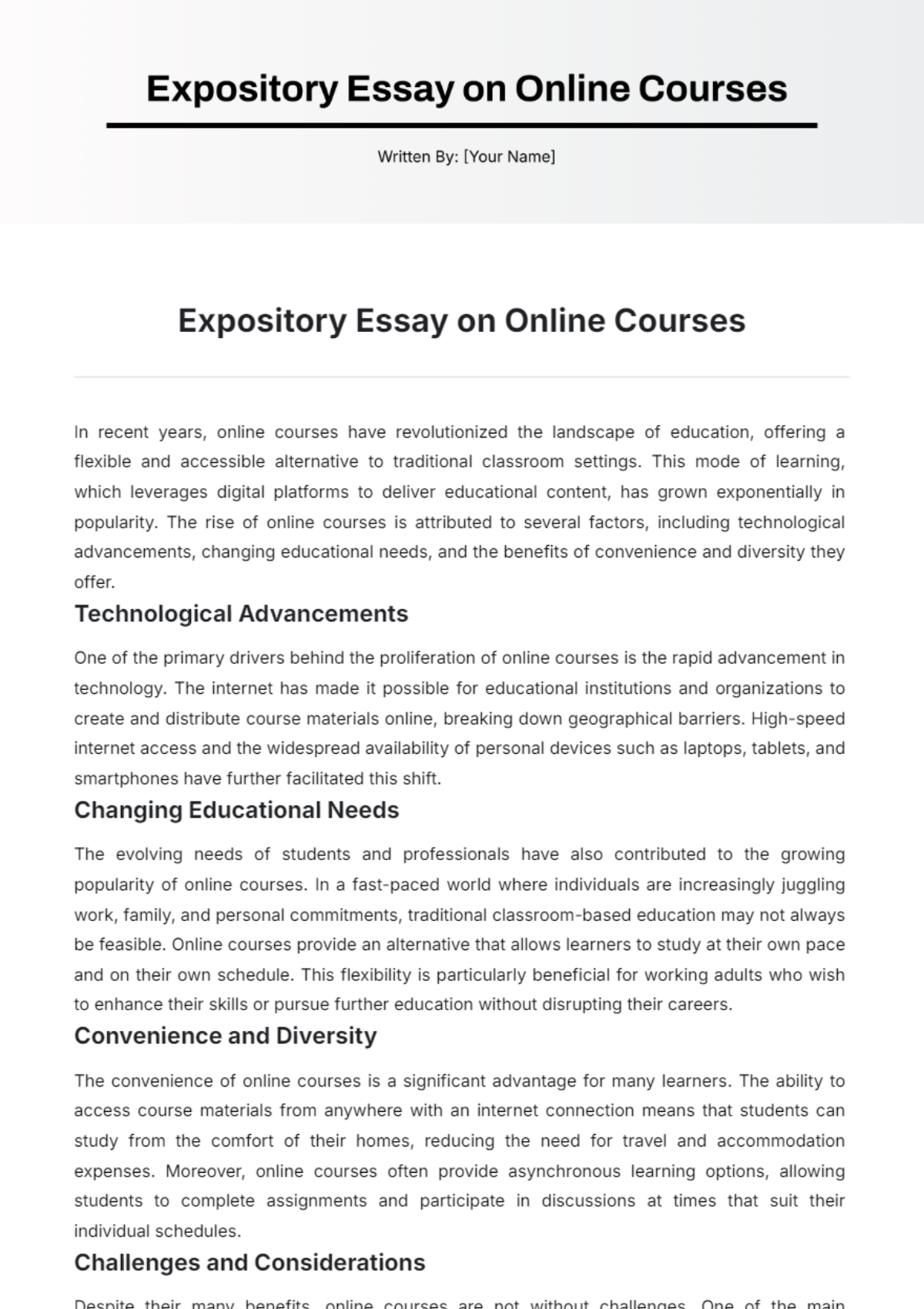 Expository Essay on Online Courses Template - Edit Online & Download