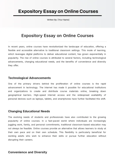 Free Expository Essay on Online Courses Template to Edit Online