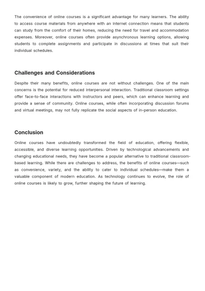 Free Expository Essay on Online Courses Template to Edit Online