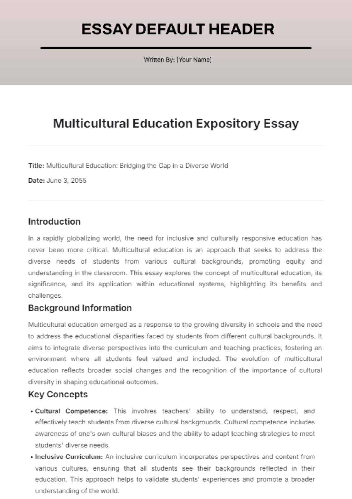 Multicultural Education Expository Essay Template - Edit Online & Download