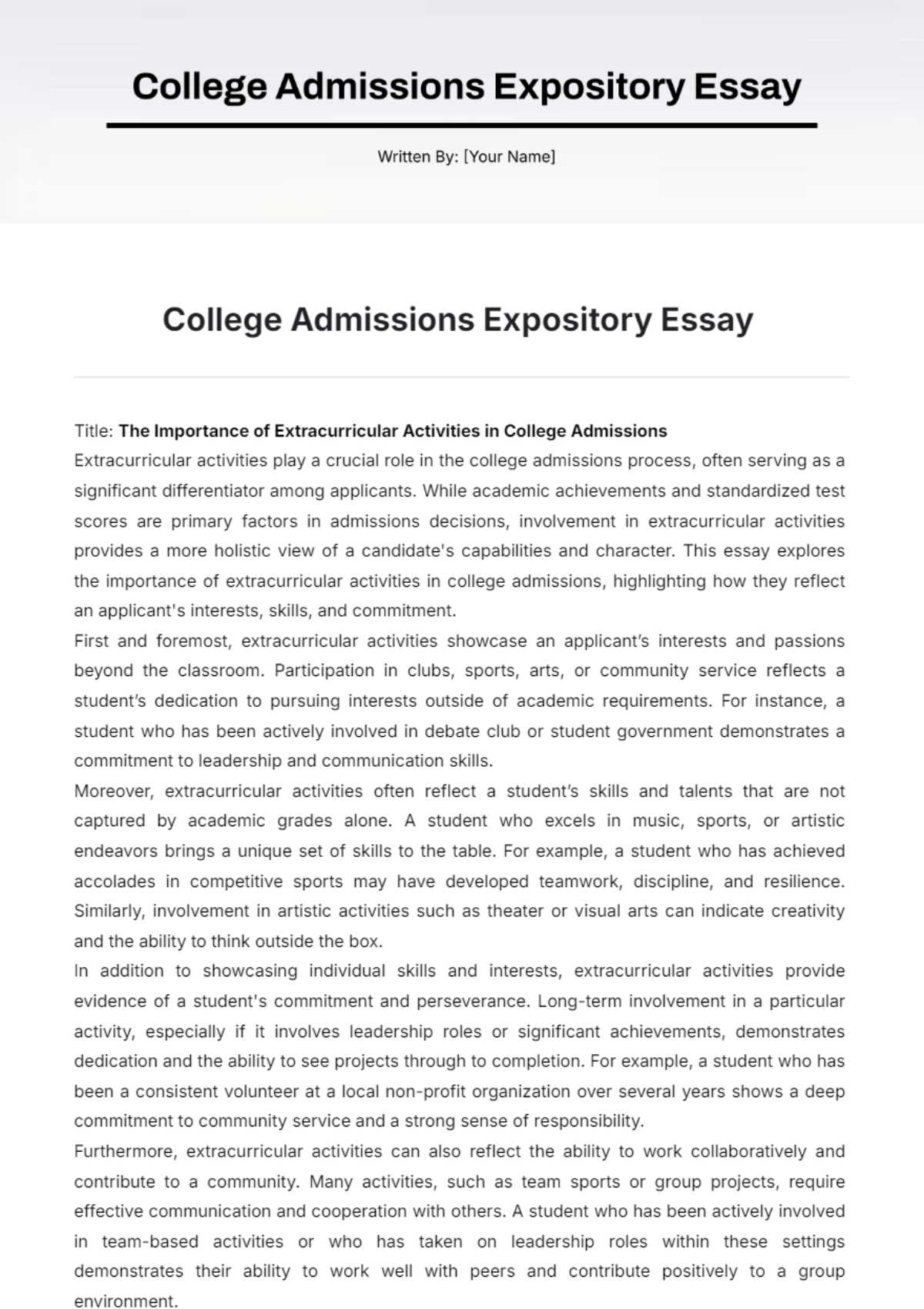 College Admissions Expository Essay Template - Edit Online & Download