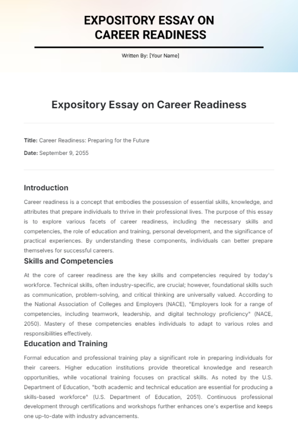 Expository Essay on Career Readiness Template - Edit Online & Download