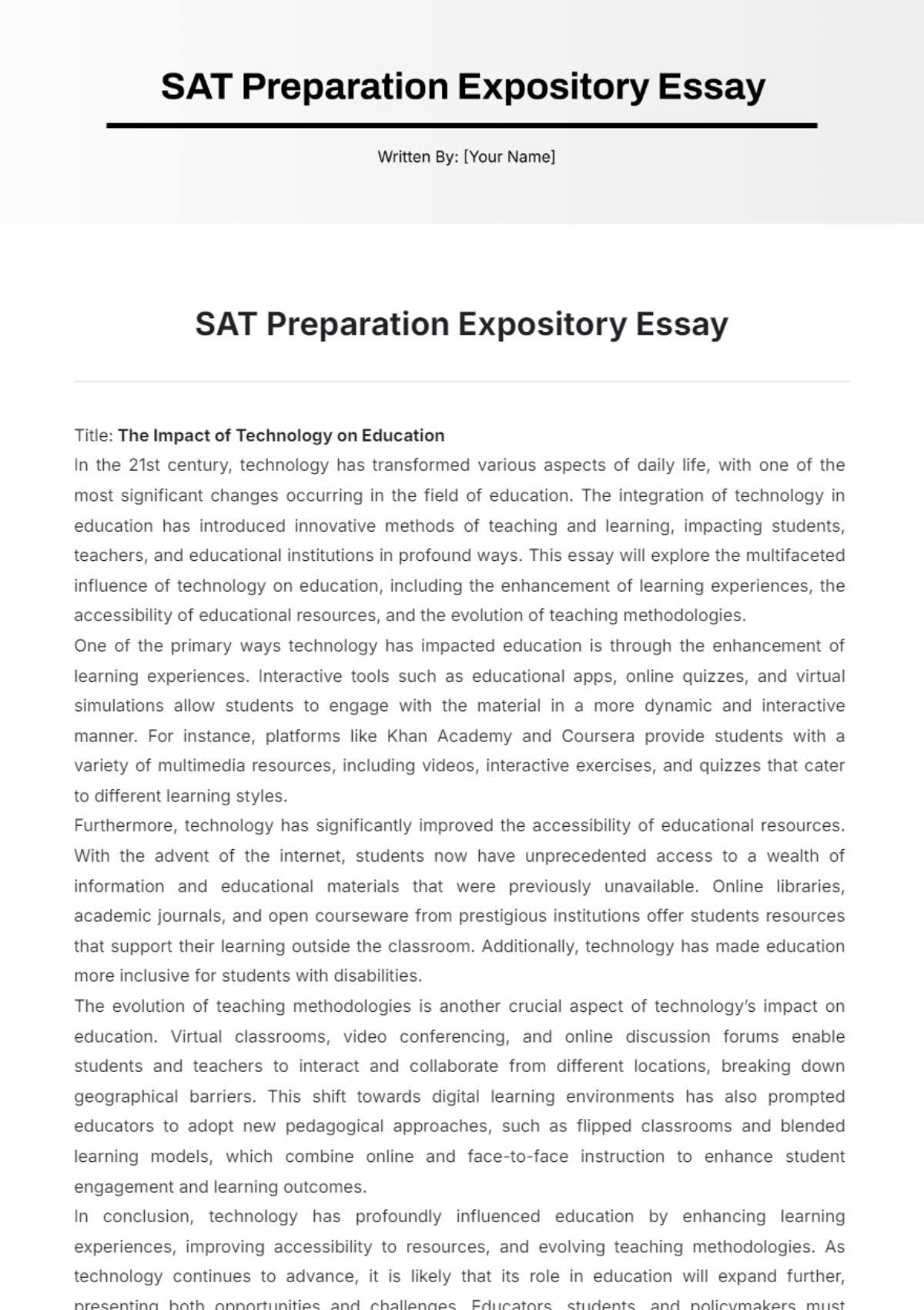 SAT Preparation Expository Essay Template - Edit Online & Download