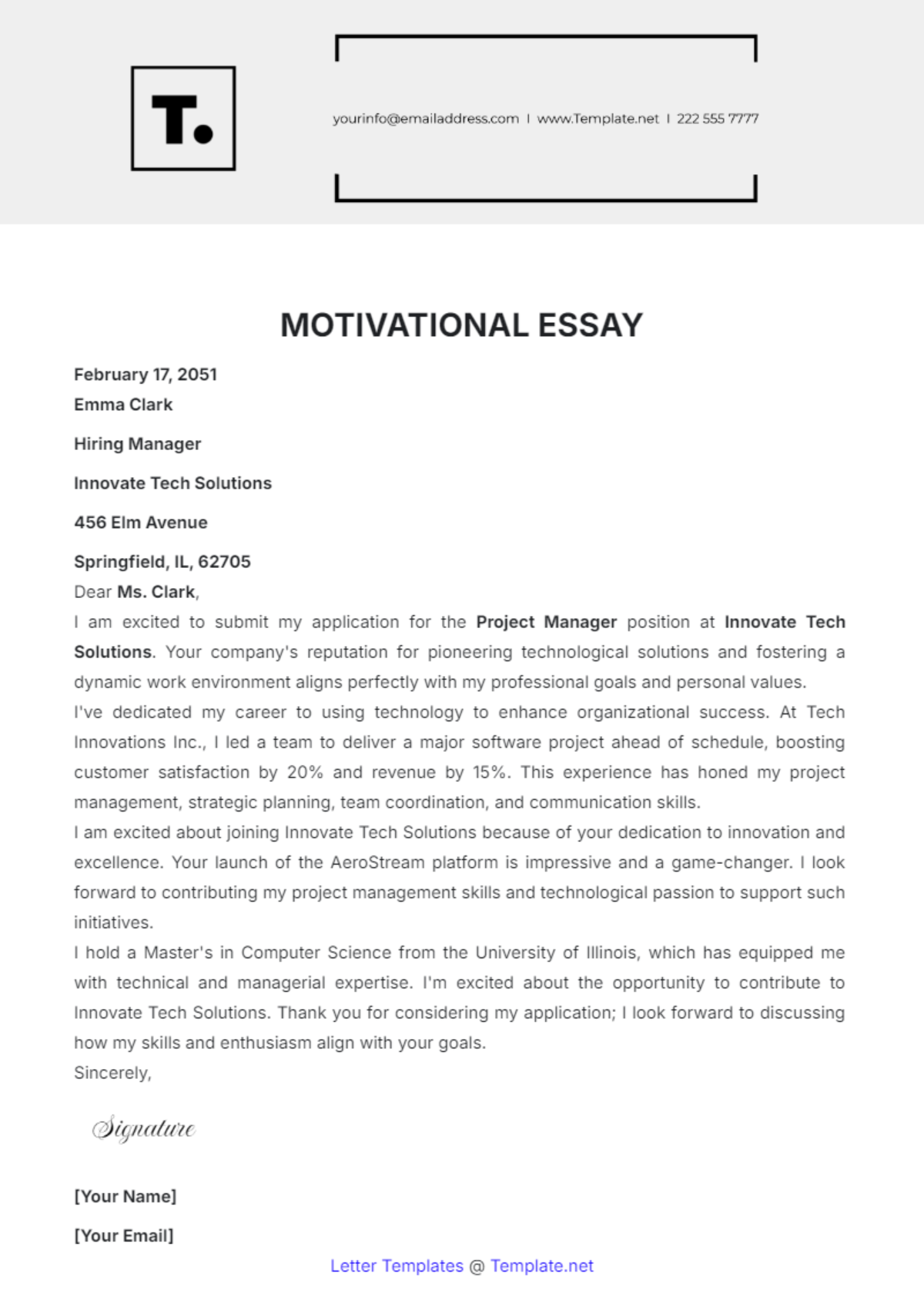 Motivational Essay Template - Edit Online & Download