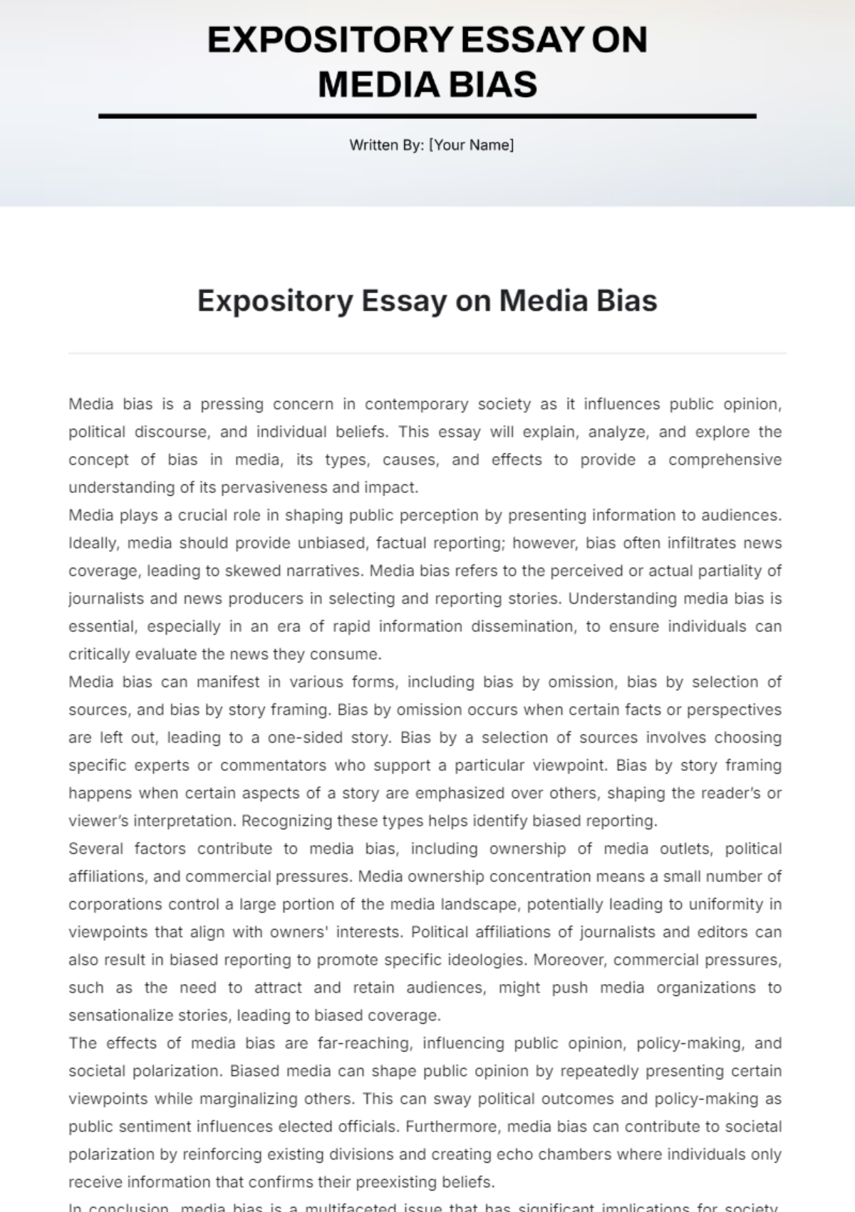 Expository Essay on Media Bias Template - Edit Online & Download