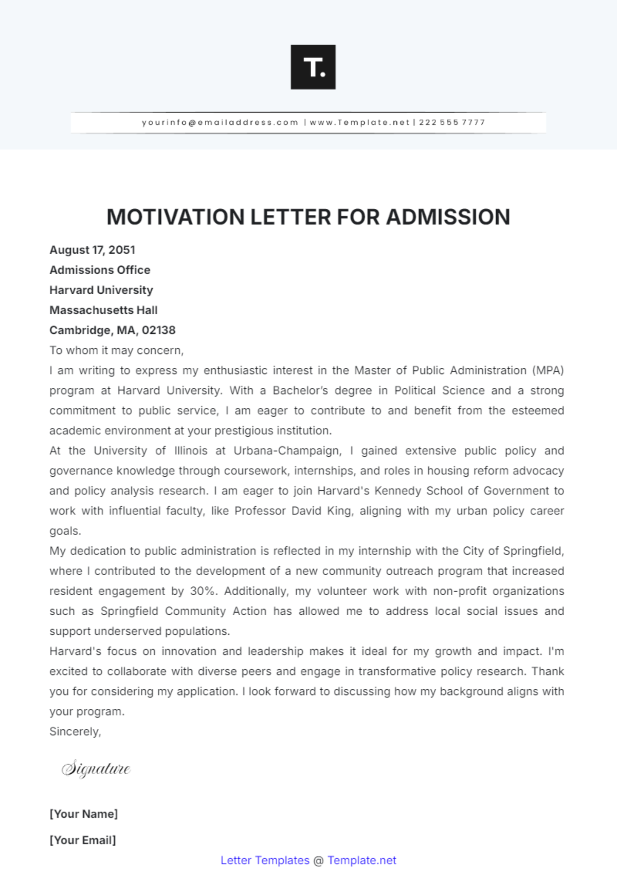 Free Motivation Letter Templates Editable And Printable