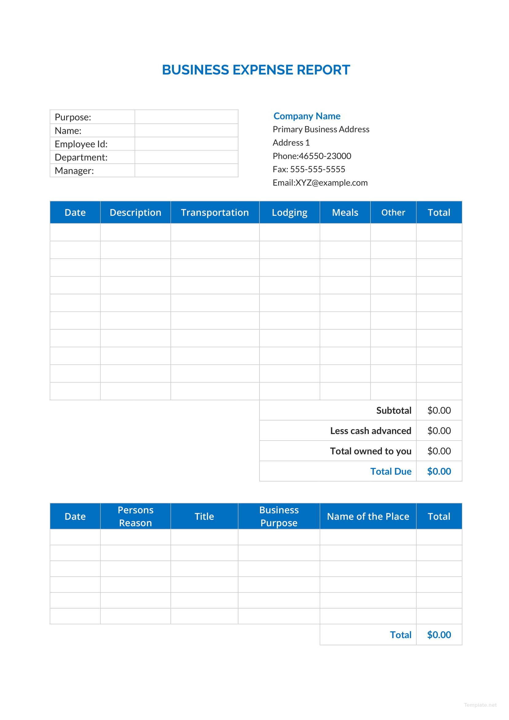 Business Expense Report Excel Excel Templates