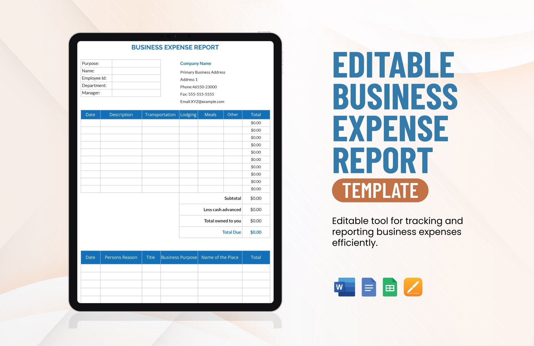 Editable Business Expense Report Template in Word, Google Docs, Google Sheets, Apple Pages