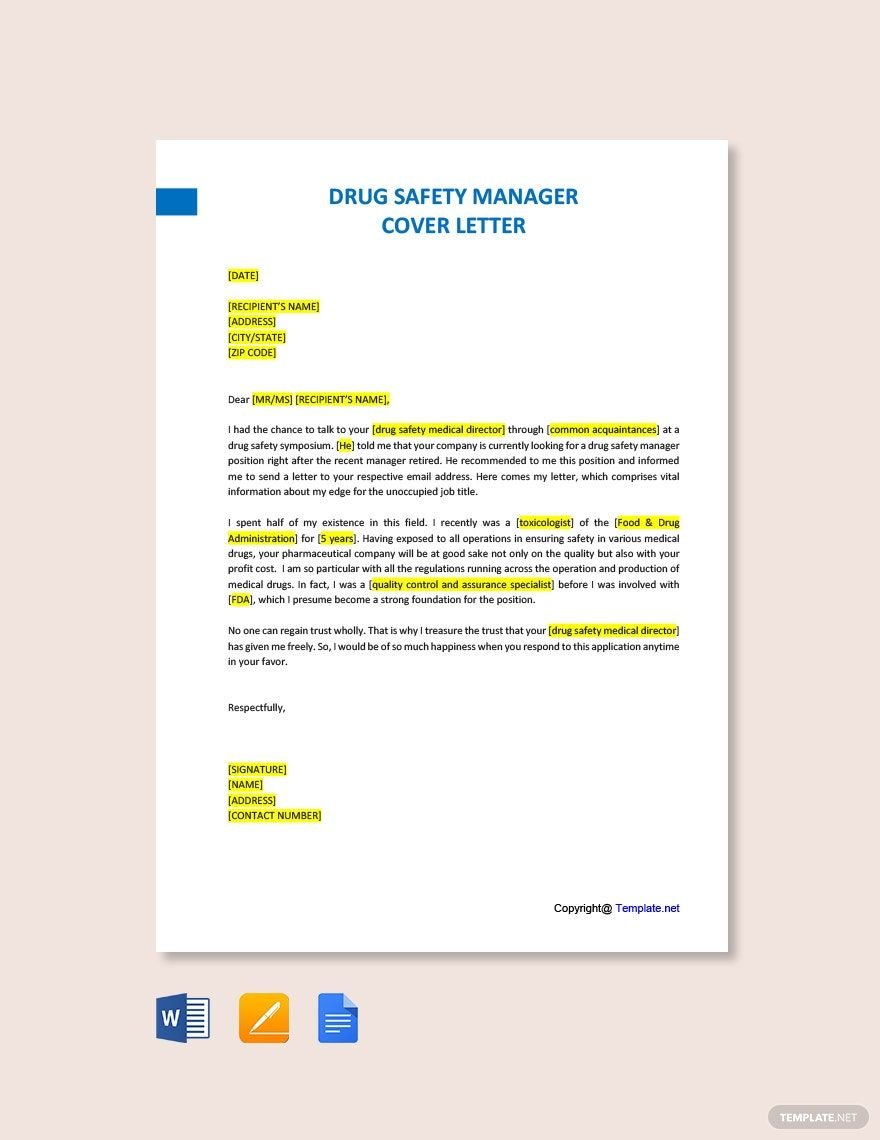 Drug Safety Manager Cover Letter